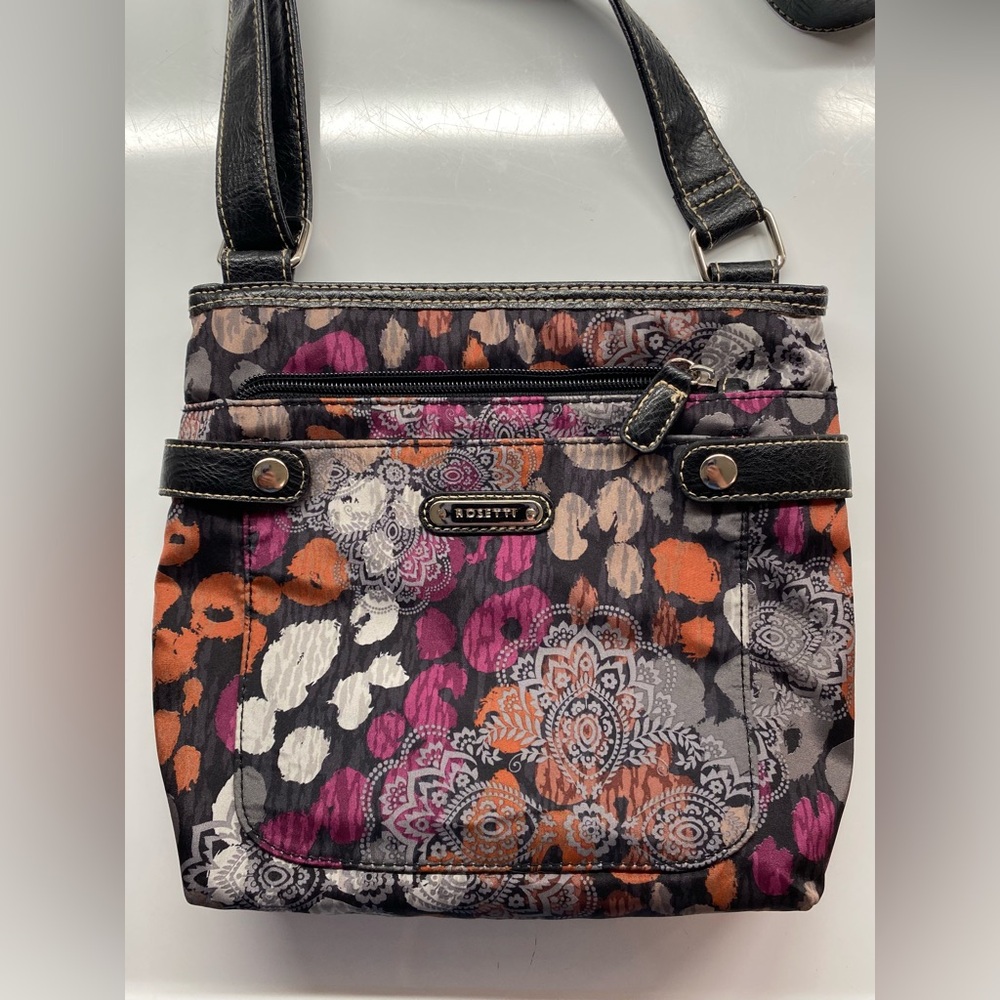 Rosetti Black, Purple, Gray, and Orange‎ Fabric Crossbody Bag X